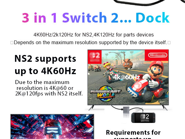 Switch 2 Dock Portable TV Dock Station for NINTENDO Switch