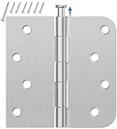 3 Pack Brushed Nickel Door Hinges 4 Inch, Exterior Door Hinges with 5/8" Radius & Square Corners,...
