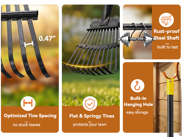 rake leaf rakes lawns heavy duty leaves yard garden tools gardening metal steel long handle