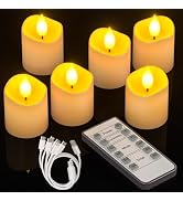 Yme Remote Control Votive Candles, 6pcs Rechargeable LED Flameless Tea Lights Candles Flickering ...
