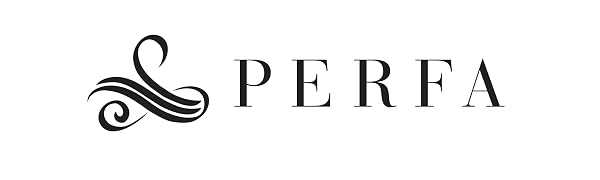 Stylized black text logo 'PERFA' with decorative swirl element on white background.