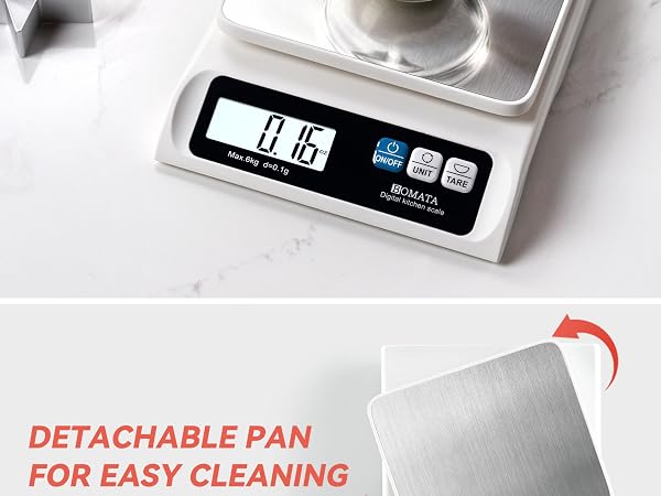 BOMATA 0.1g Food Scale, 13lb Digital Kitchen Scale with Removable Stainless Steel Pan