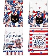 VISSTREE 4th of July Kitchen Towels Set of 4, Absorbent American Patriotic Dish Towels, Fourth of...
