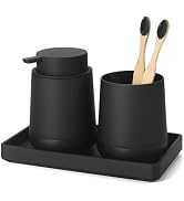 GAHEFY Black Bathroom Countertop Accessories Set - Soap Dispenser and Toothbrush Holder with Sili...