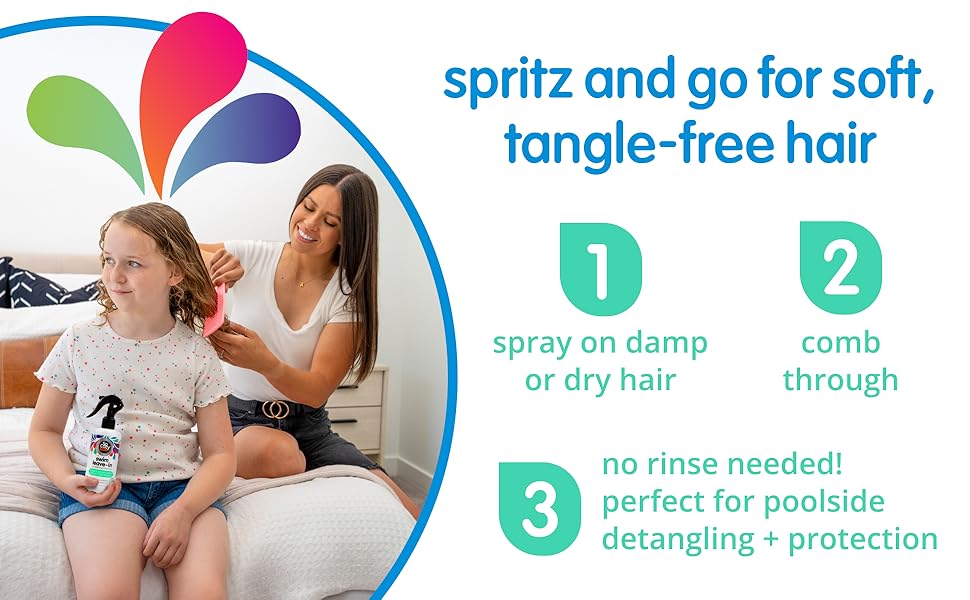 Tangle-free kids haircare with leave-in spray for poolside detangling and UV protection