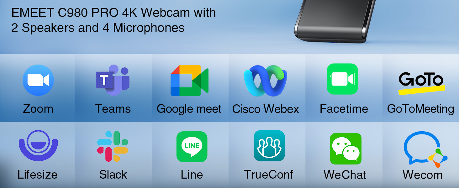 Broad Compatibility EMEET C980 PRO 4K web camera for desktop computer