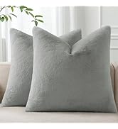 Pallene Faux Fur Plush Throw Pillow Covers 18x18 Set of 2, Luxury Soft Fluffy Cozy Decorative Pil...