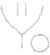 EVER FAITH Bridal Jewelry Set for Women Bride, Elegant Leaf Marquise Teardrop Cubic Zirconia Y-Sh...