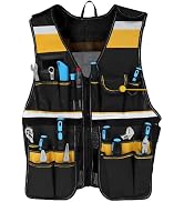 HANTINSTINA Electrician Tool Vest for Men with Adjustable Straps, Yellow Oxford Fabric Work Vest ...