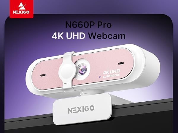 The N660P Pro 4K UHD webcam is mounted on a desktop computer.