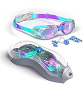 Hurdilen Kids Swim Goggles, Swimming Goggles for Kids with Nose Clip, Earplugs, Nose Bridge for A...