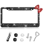 XJVSS Bling Rhinestone License Plate Frame, Sparkly Stainless Steel Auto Tag Cover with Bow, Shin...