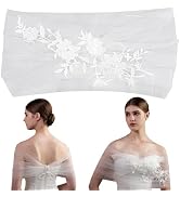 HOBBIESAY 1pc Tulle Bridal Shawl 21 Inch Non Adjustable Flower Embodied Shawls White Bridal Shawl...