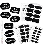 ONUPGO Chalkboard Labels Stickers Bulk - 196 Reusable Chalk Sticker Labels with Erasable Chalk Ma...