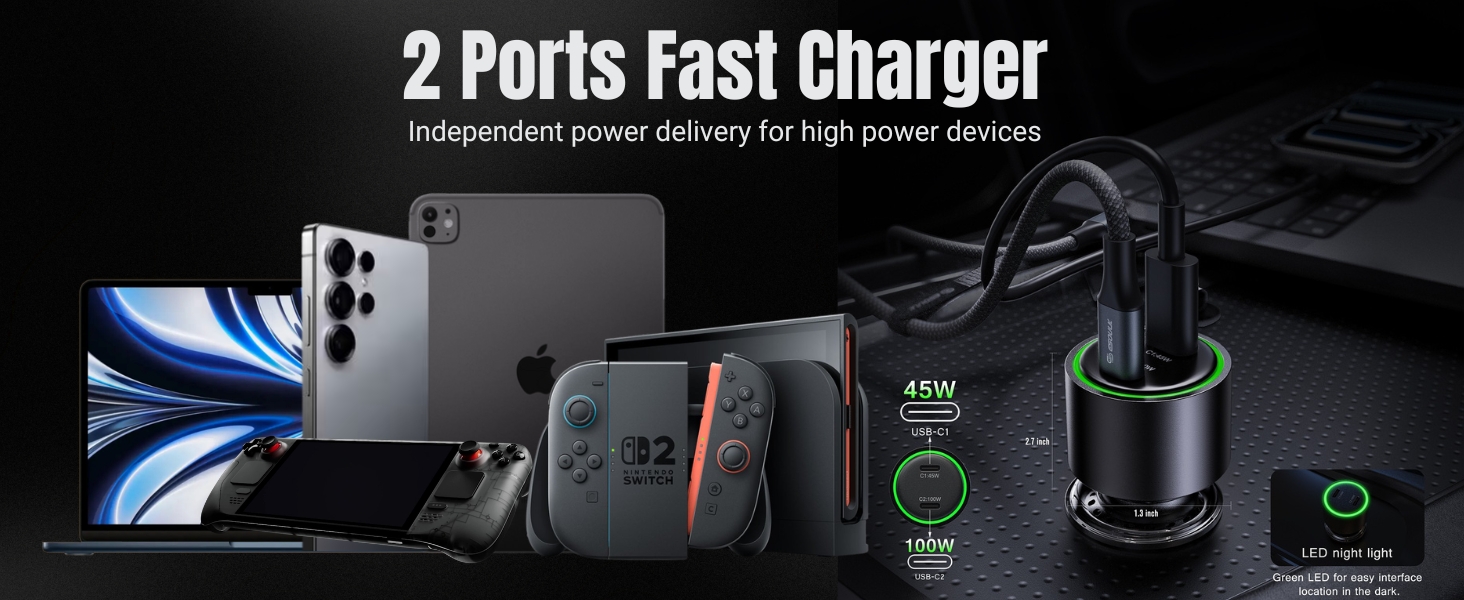 2 ports fast car charger