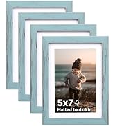 KINLINK 5x7 Picture Frame Turmaline Blue Set of 4, Wooden Photo Frames Matted 4x6 with Plexiglass...