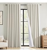 Topfinel Full Blackout Natural Linen Curtains for Bedroom 90 Inch Long 2 Panel Set, Cream Beige T...