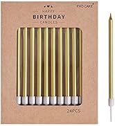 PHD CAKE 24-Count Gold Long Thin Metallic Birthday Candles, Cake Candles, Birthday Parties, Weddi...