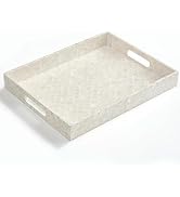 CHI AN HOME Rectangular Tray, Handmade Capiz Mother of Pearl Decorative Tray with Handles for Cof...