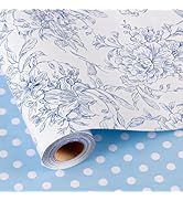 Burymento Blue and White Porcelain Flower Wrapping Paper, Reversible Blue Dot Design Gift Wrap fo...