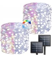 (Cool White ? Multicolor) Solar String Lights Outdoor, 2-Pack 80FT 200 LED Solar Twinkle Outside ...