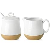Hasense Ceramic Sugar and Creamer Set, 3 Piece Coffee Serving Set with Cream Pitcher, Sugar Bowl,...