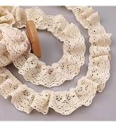 ZNZAKKA Beige Ruffle Lace Trim 1.6''x3yds Gathered Elastic Lace Ribbon for Sewing Crafts, Apparel...