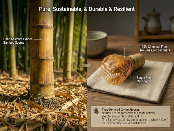 Handcrafted White Bamboo Chasen. 100% natural, chemical-free &