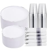 KIRE 350 PCS Plastic Dinnerware Set for 50 Guests, Silver Plastic Plates Include 50 Dinner, 50 De...
