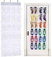 PEAKTREND 24 Pockets Over the Door Shoe Organizer, Folding Hanging Organiser Shoe Racks with Hook...