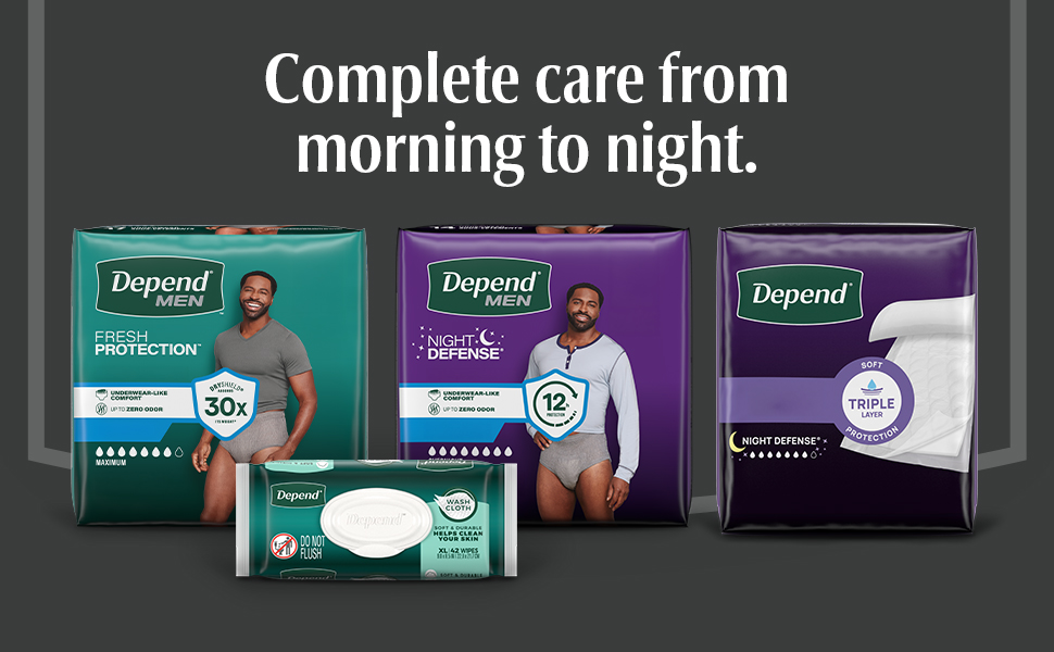 Depend incontinence products provide complete incontinence care from morning to night