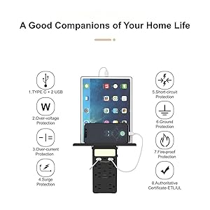 wall outlet extender with shelft and light