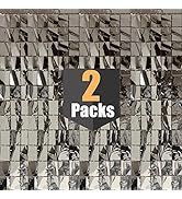 Silver Backdrop Disco Party Decorations Metallic Square Foil Fringe Curtain Photo Booth Props for...