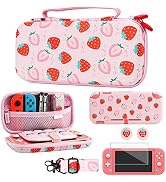 GLDRAM Strawberry Case for Nintendo Switch Lite, Pink Cute Travel Carrying Case for Switch Lite A...