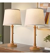 Oneach 19.5" Wood Grain Table Lamps Set of 2, Pull Chain Switch Bedside Table Lamps, Modern Night...
