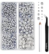 BEADSLAND Hotfix Rhinestones, 4000 PCS Clear Rhinestones for Clothes Crafts Mixed 6 Sizes with Wa...