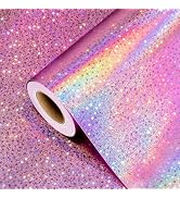 Burymento Pink Wrapping Paper Roll, Metallic Holographic Star Gift Wrap for Birthday, Valentines,...