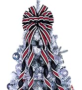 Christmas Tree Topper Bow Large Black Christmas Wreath Bow Tree Topper, Flocking Fabric with Whit...