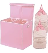 Simple Houseware Double Laundry Hamper with Lid and Removable Bags, Pink