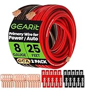 GearIT 8 Gauge CCA Battery Cable - 20 Heat Shrink Wrap, 15 Lugs, Automotive Amp Wire Kit (25 ft E...