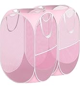 Simple Houseware Mesh Pop-Up Laundry Hamper Basket With Side Pocket, Pink - 2 Pack