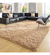 Ompaa Beige 8x10 Feet Large Area Rugs Fluffy Living Room Carpet, Wall to Wall Big Shag Light Tan ...