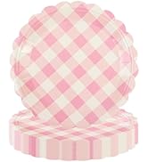 50PCS Light Pink Scalloped Paper Plates - 7Inch Striped Dessert Plates for Cake Salad Fruit Dispo...