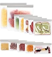 SPLF 12 Pack BPA FREE Reusable Storage Bags (5 Reusable Sandwich Bags, 5 Reusable Snack Bags, 2 R...