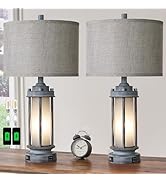 AIEAMPDO Set of 2 Rustic Table Lamps for Living Room, Farmhouse Vintage Nightstand Lamp with 2 US...
