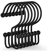 Goowin Shower Curtain Hooks, 12 Pcs Shower Curtain Rings, Durable Rust Proof Black Shower Curtain...