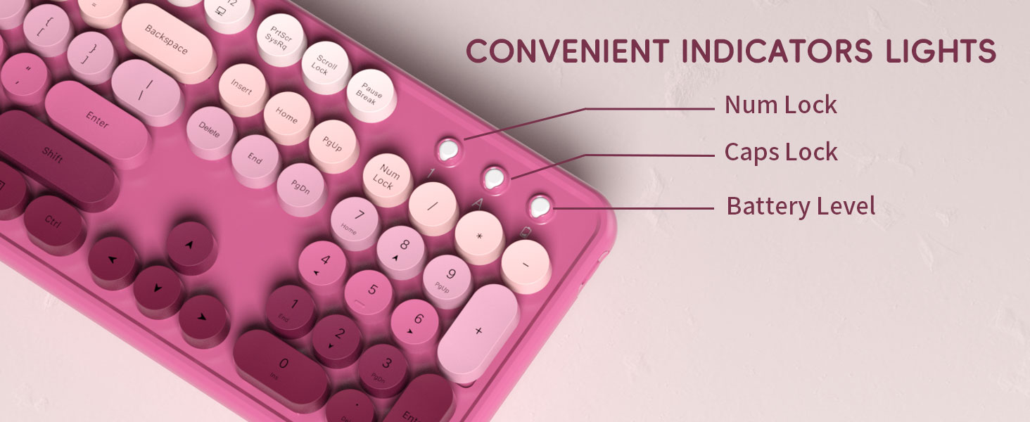 Wireless Keyboard Mouse Combo 2.4Ghz Cute Colorful 104 Keys Full Size Retro Typewriter