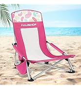 HAUSHOF High Back Beach Chair, Mesh Back Folding Chair, Lightweight Low Seat Camping Chairs with ...