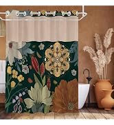 CTOTSYC No Hook Shower Curtain and Liner Set, Green Boho Floral Shower Curtains for Bathroom, Mod...