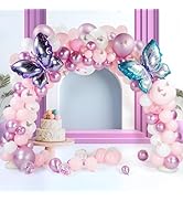AGPTEK 106 Pcs Pink and Purple Butterfly Balloon Arch Kit – Pastel Balloons with Butterfly Sticke...